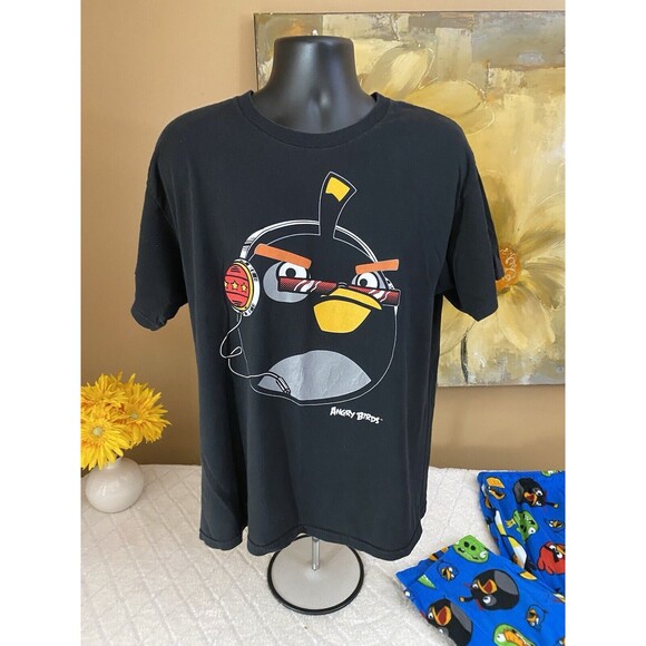 Angry Birds 2009 Black Graphic Print Shirt An Blue Pajama Pants Set Size L - Picture 2 of 16